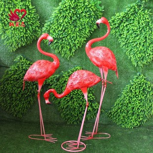 厂家直销北欧风格火烈鸟创意款摆件铁艺花园软装饰品布景造景道具