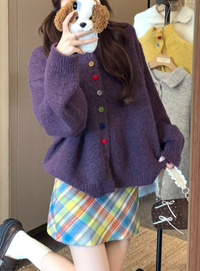 韩版小众别致绝美彩扣高领软糯毛衣甜美宽松休闲针织衫上衣外套女