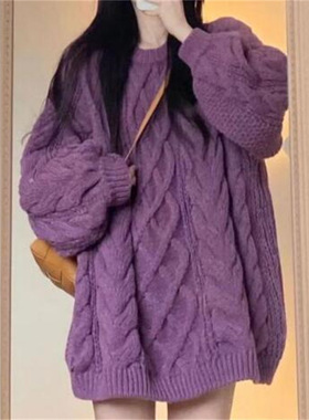 2025春秋冬新款甜美清新麻花毛衣女宽松显瘦套头针织衫穿搭慵懒风