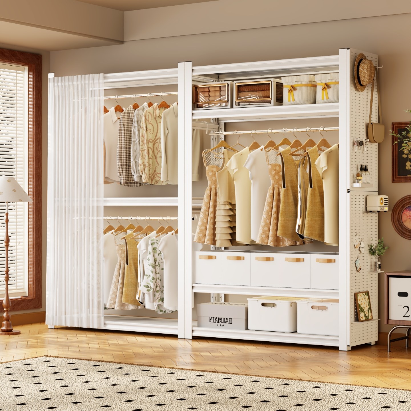 开 放式货架衣柜家用卧室出租房衣物收纳简易组装落地金属置物衣,收纳整理,衣物收纳柜/简易衣橱,淘宝优惠券,粉丝福利购,淘宝优惠卷