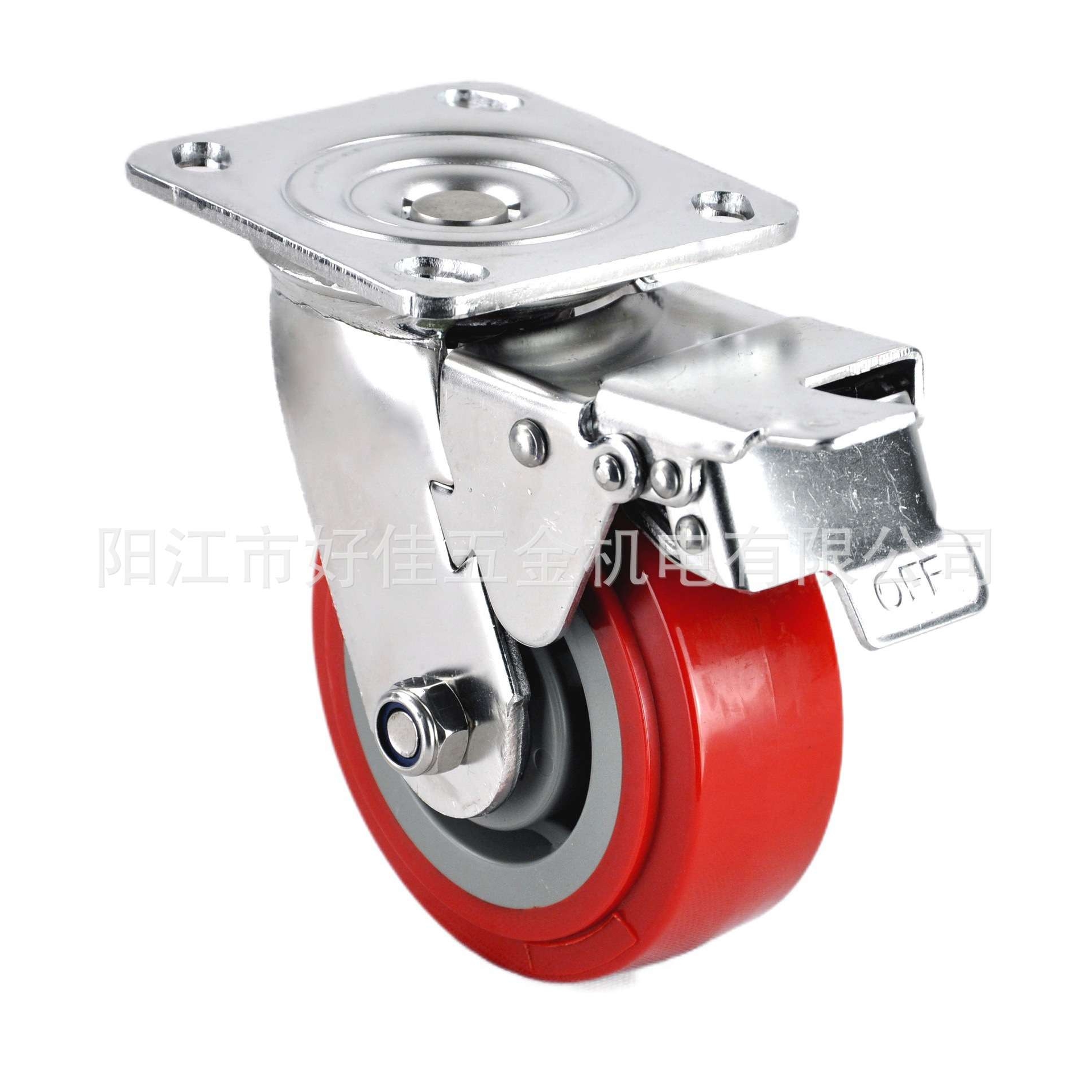 源头工厂直供5X2重型304全不锈钢平板双刹车聚氨脂PU脚轮