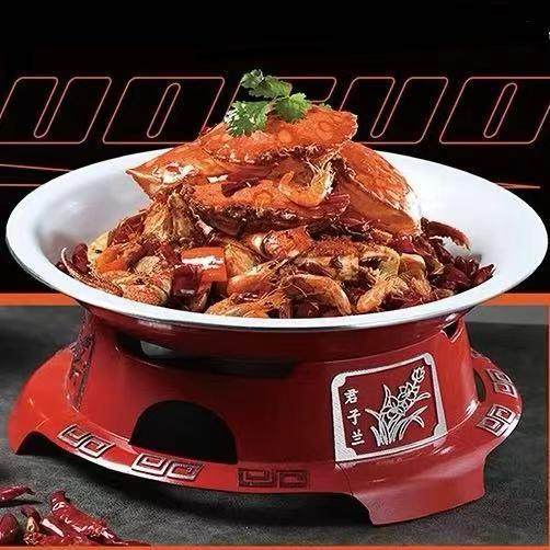 特色商用不粘干锅海鲜剁椒鱼头小龙虾牛蛙酒精炉子菜盘餐厅大排档