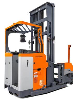 1.2吨1.6吨座驾式人下行三向堆垛车窄巷道叉车9m升降堆高车