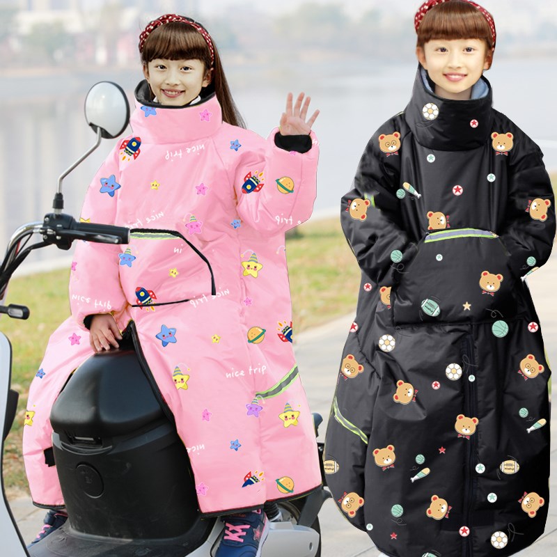 儿童电动车挡风衣后排p挡风被带小孩骑行防寒服冬季加绒加厚防风