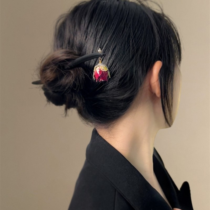 荒野玫瑰~超仙玫瑰m发簪女2023新款木质发钗新中式国风簪子头饰潮