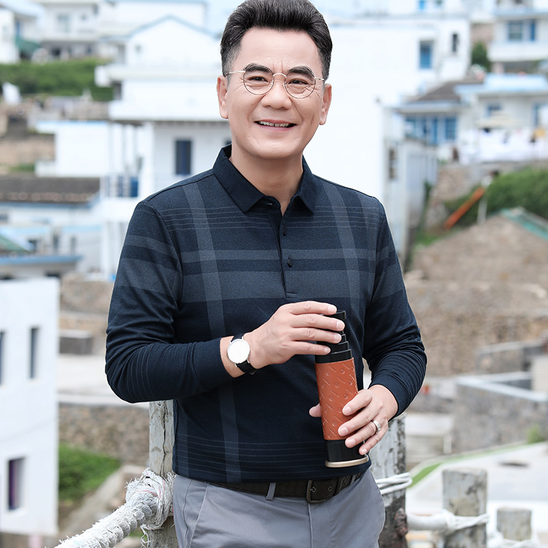 男士爸爸秋装长袖T恤40-50岁中老年上衣春H秋薄款POLO衫2021年新