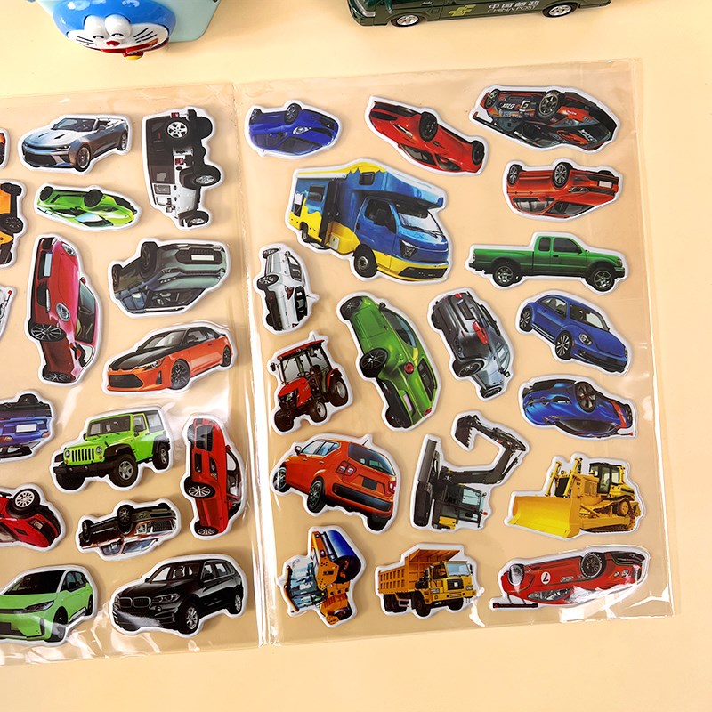 儿童恐龙泡泡贴纸书男o孩汽车工程车贴贴画2-3-5岁6宝宝小车迷玩