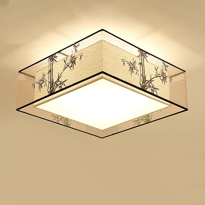 新中式吸顶灯布艺竹m叶简约圆形书房灯酒店客房灯温馨卧室灯中国