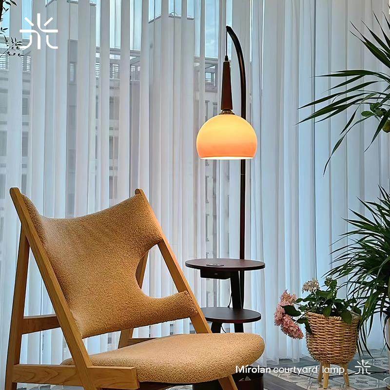米罗兰中古风柚子落地灯法式覆古置物架一体卧室客厅沙发侧边台灯