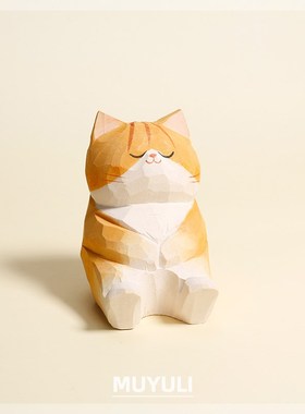 精选木雕猫咪摆件手工笔架办公室电脑桌面摆件治愈系生日礼物闺蜜