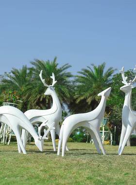 户外玻璃纤维鹿雕塑公园草地动物景观装饰样品屋展示中心社区白色