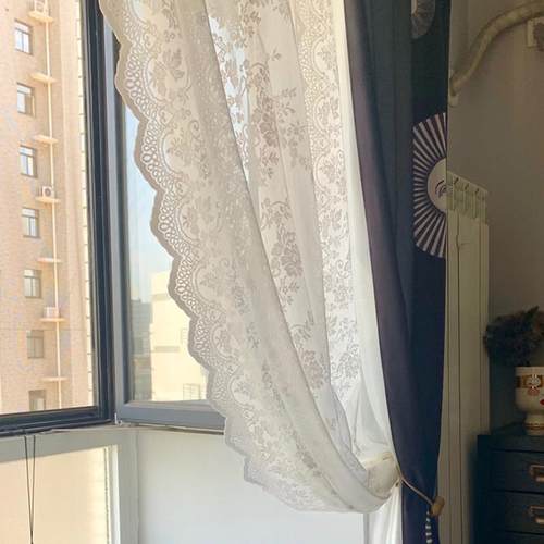 窗帘纱帘蕾丝卧室白隔断帘厨房魔术贴自粘门帘绣花装饰网红窗纱