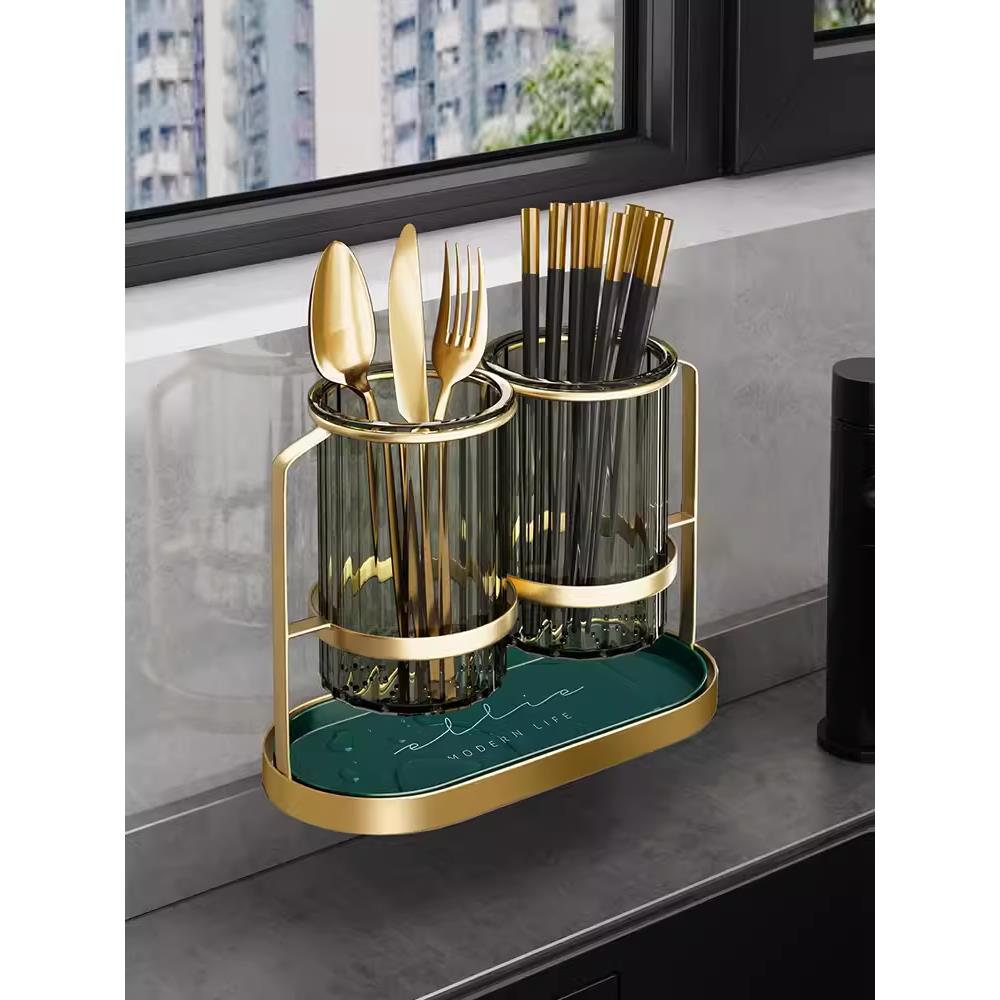 轻奢筷子置物架家用台面筷子筒厨房家庭新款沥水收纳盒筷子篓筷笼