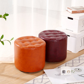 小凳子家用皮凳时尚 凳创意小板凳 圆凳客厅沙发茶几凳实木皮墩换鞋