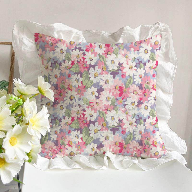 春日繁花ins风抱枕套花卉客厅沙发汽车靠垫芯花边水洗棉田园装饰
