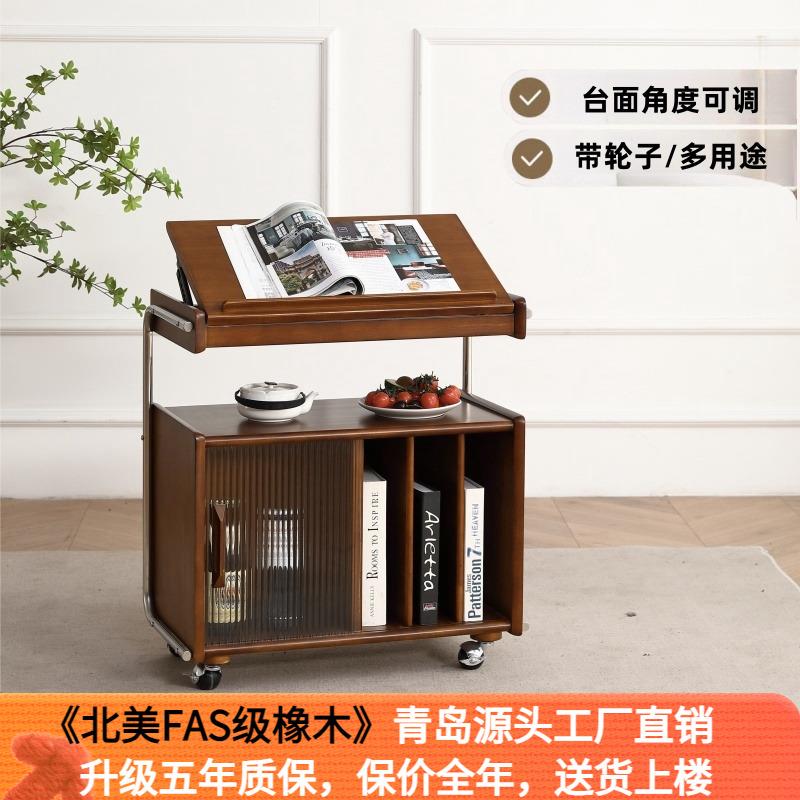 中古风实木移动边几沙发边柜小推车收纳柜展示柜客厅置物柜杂志柜