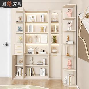 奶油风转角书柜带门落地书架置物架墙角柜多层收纳储物柜7F38