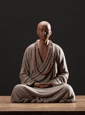 中禅意YXY-6020式砂小和尚摆件家用室紫内佛系装饰工茶艺品室桌面