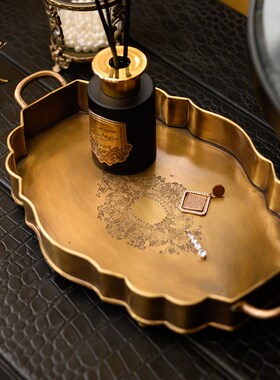 进口黄铜复古雕花镂空托盘摆件样板间双耳欧式花盆收纳桶冰桶装饰