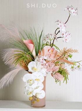 轻奢花艺摆件粉绿色仿真花帝王花束样板软装客厅前台玄关桌面摆设