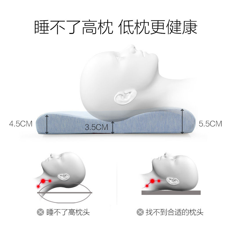 超薄记忆棉枕头单人低枕头护颈椎助睡眠学生宿舍家用平枕高低可选