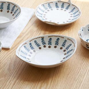 肆月 日式覆古鱼盘家用装鱼盘子陶瓷餐盘椭圆盘大号耐高温深盘9寸