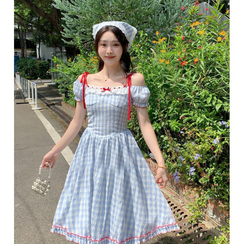 胖MM大码显瘦法式田园甜美连衣裙配头巾