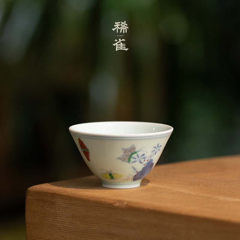 稀雀 志明窑 志明窑非遗传人吴志明出品 青花斗彩三秋杯