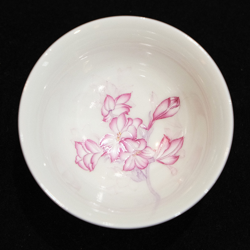 稀雀溢珍堂非遗传人余晓彦出品 胭脂红百合花撇口杯