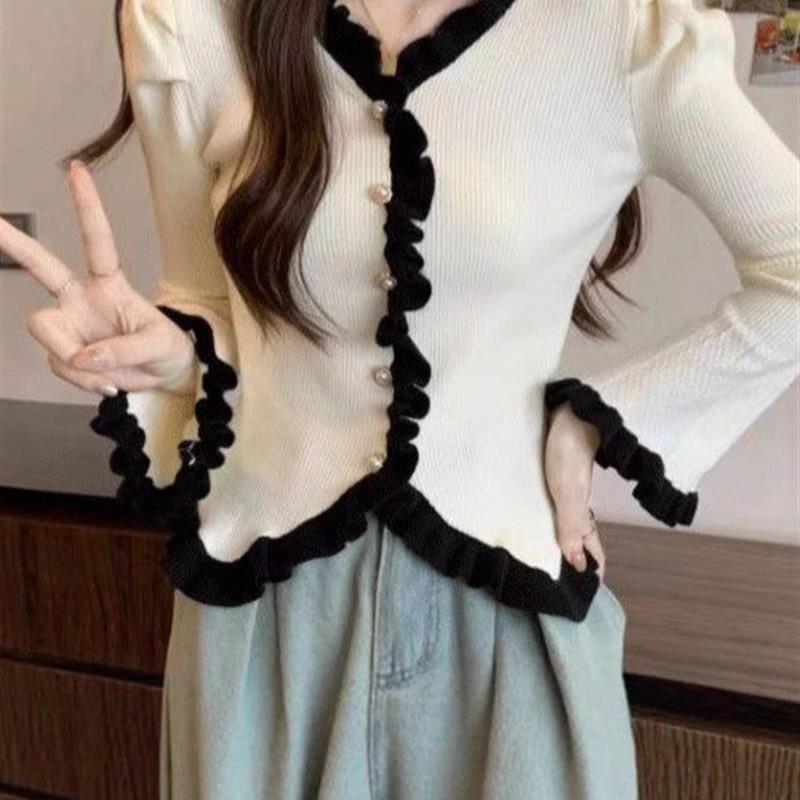 外贸德绒木耳边德绒保暖七分袖打底女T秋冬修身时尚保暖上衣女潮