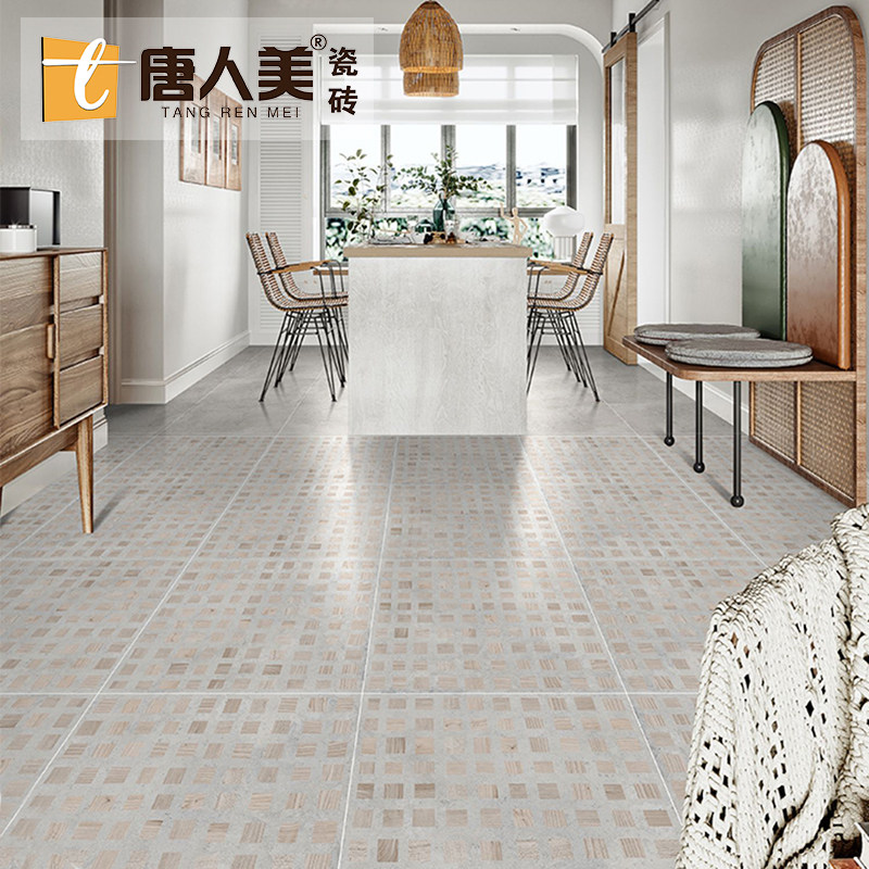 木纹小方块格子瓷砖 客厅水泥灰仿古砖600阳台厨房卫生间墙砖地砖