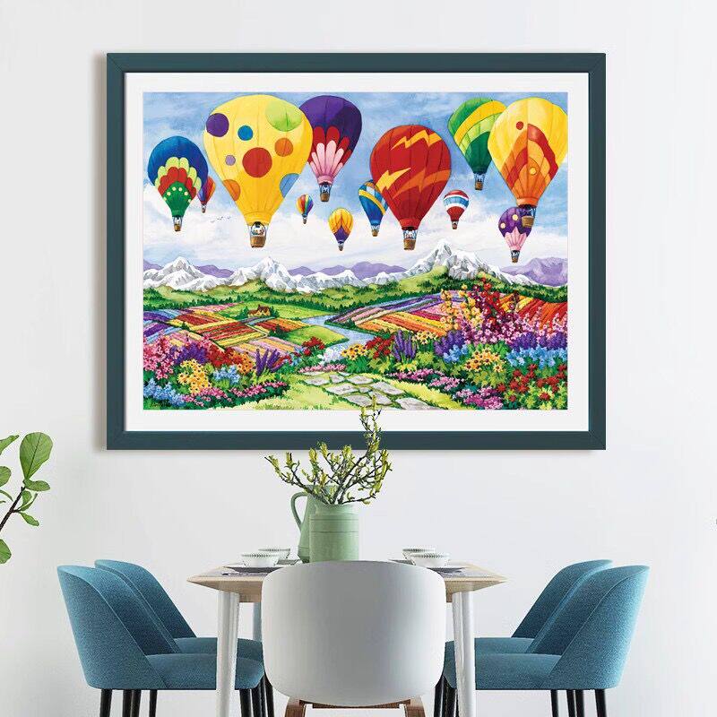 热气球花海十字绣2023新款线绣客厅小幅餐厅简单小件欧式满绣风景