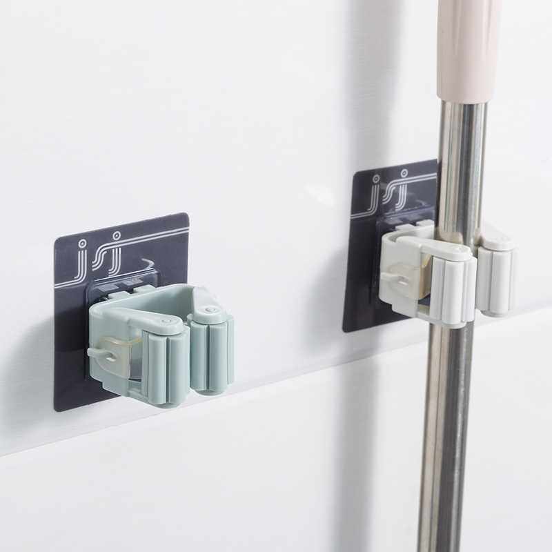圣浪免打孔拖把夹子架卡座挂钩墙上卫生间浴室壁挂固定卡扣扫把架