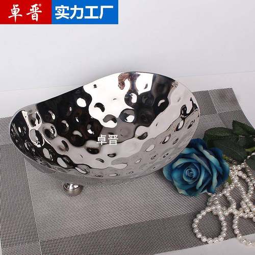 北欧风锤印不锈钢水果盘小食剌身盘沙冰碗水果盘冰碗小红书冷餐