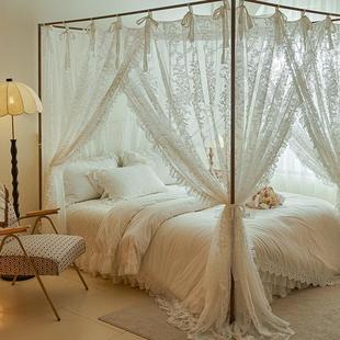 高级绑绳公主风宫廷蚊帐家用卧室落地三开门法式 2025新款 蕾丝床幔