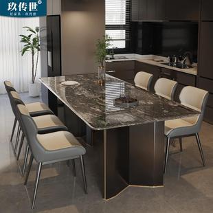 天然铂金钻奢石餐桌别墅家用高级感超晶石长方形饭桌微晶石西餐桌