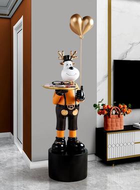 创意迎宾鹿先生大型落地摆件收纳托盘客厅家居装饰品乔迁新居礼品