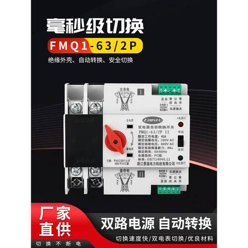 双电源自动转换开关63A 2P切换不断电PC级单相 220V切换ATS转换器