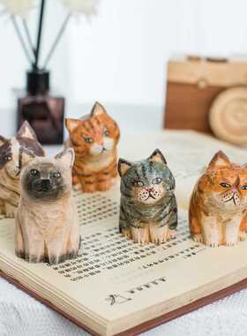 木雕复古猫创意摆件木制工艺品桌面摆件