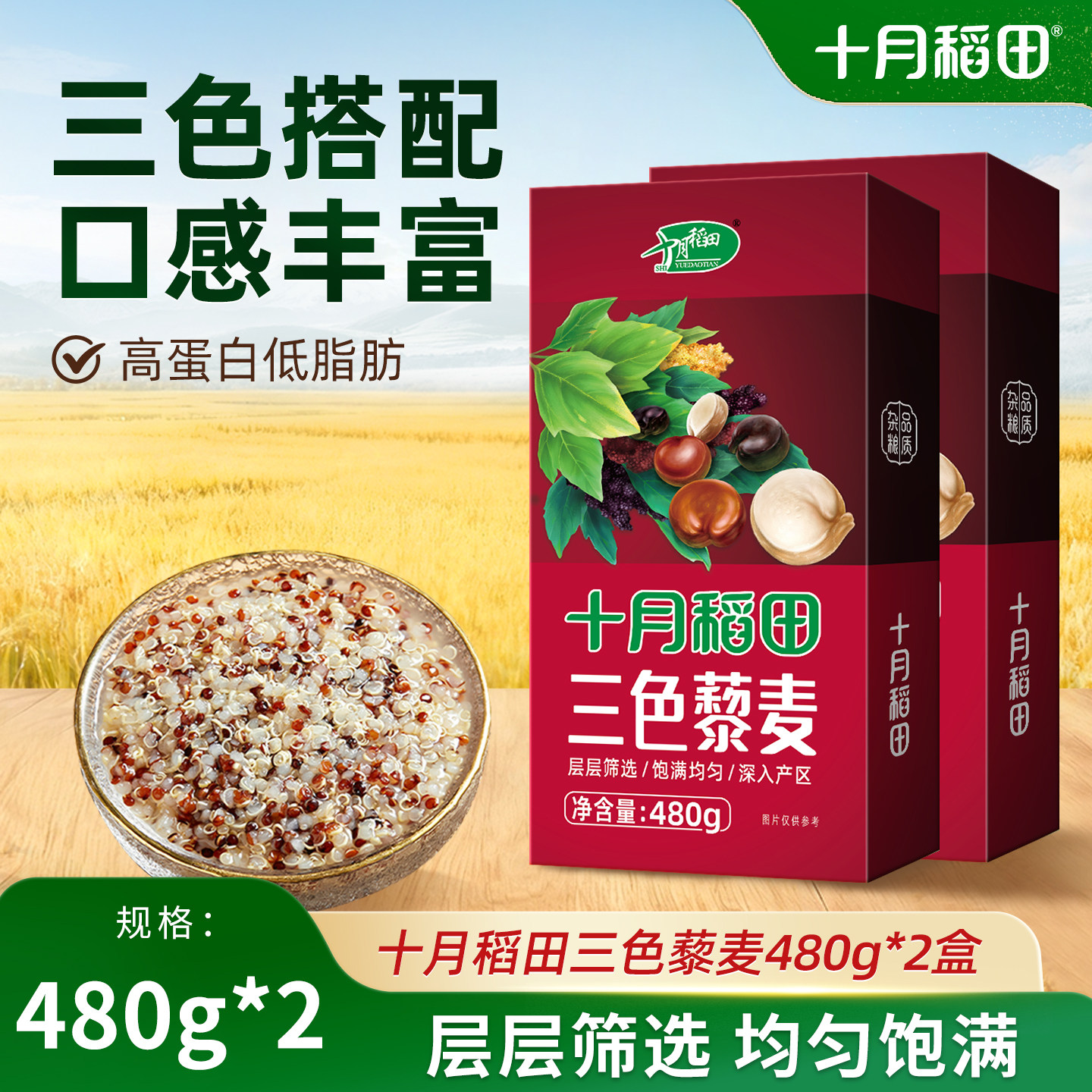 十月稻田三色藜麦米480g白红黑藜麦混合杂粮粥均衡配比