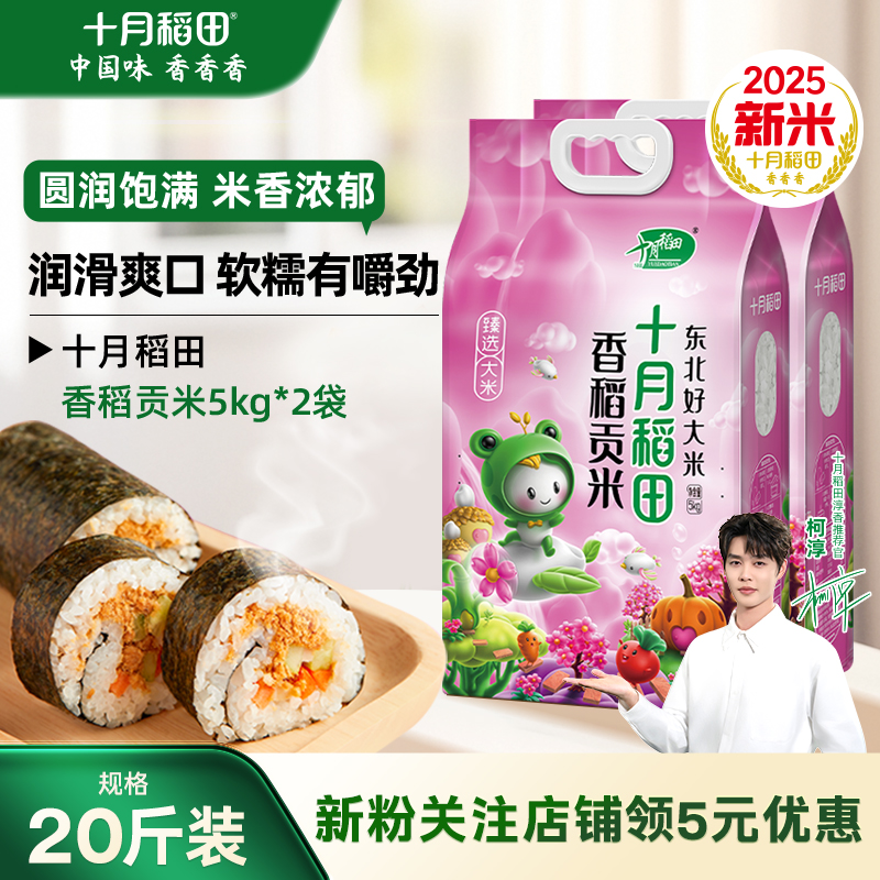十月稻田香稻贡米5kg20斤装东北米粒圆润软糯香甜饭团香米旗舰店