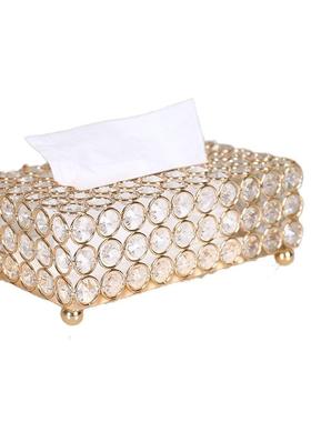 水晶纸巾盒抽纸盒桌面梳妆台摆件家居装饰金属欧式婚庆礼品