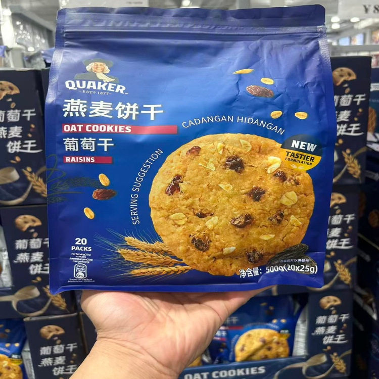 开市客桂格燕麦饼干葡萄干口味500g袋装无添蔗糖营养饼干老人零食