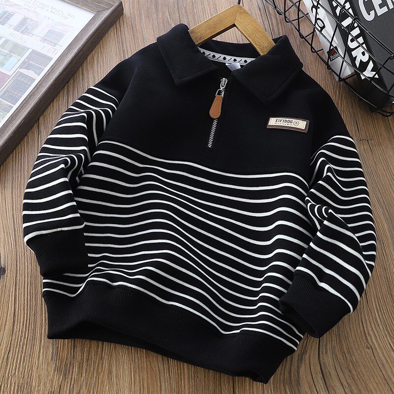 男童纯棉卫衣春秋2n024新款条纹儿童半拉链洋气上衣中大童时尚长