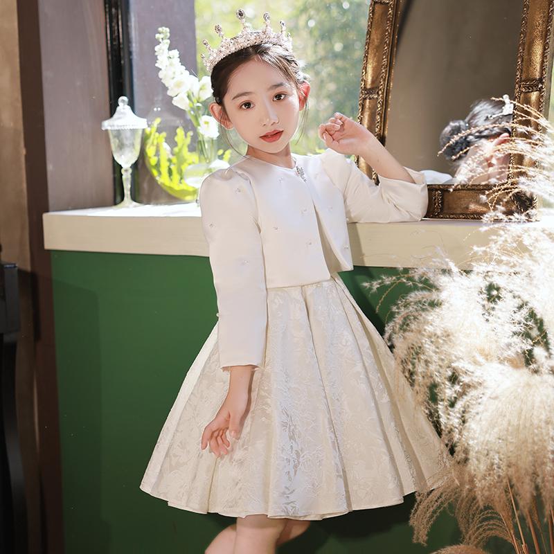 女童公主裙洋气白色花童小t女孩婚礼礼服儿童钢琴演出服生日夏季