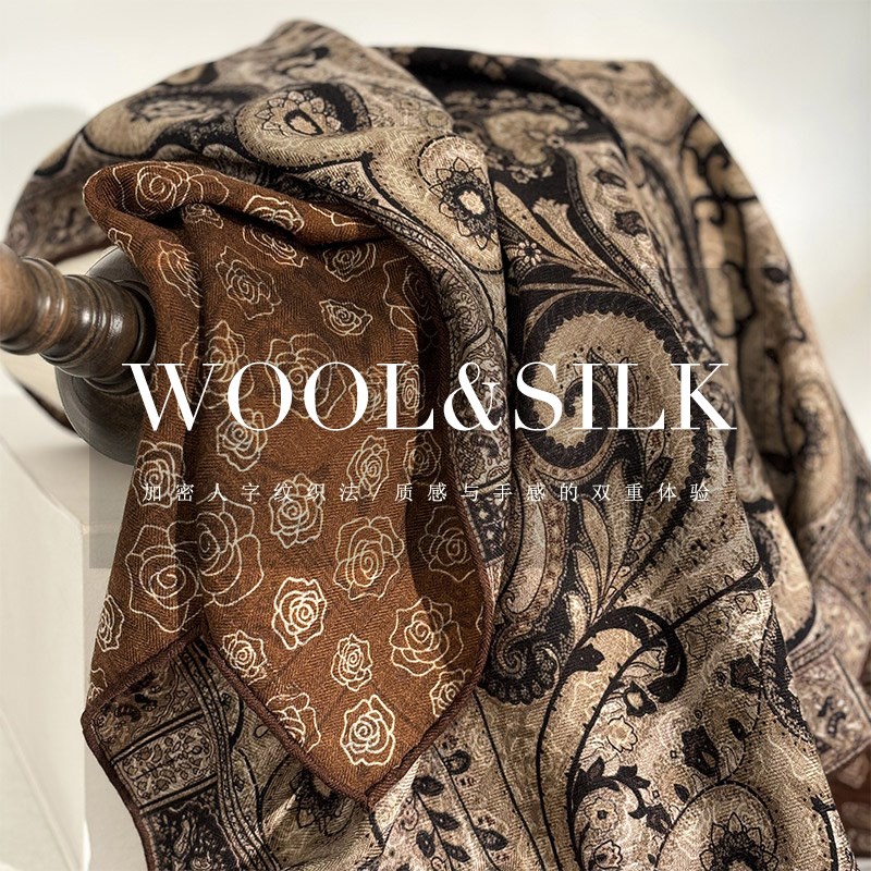 意式氛围!c轻奢丝毛围巾女冬季多功能百搭真丝羊毛大方巾披肩两用