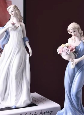 欧式家居装饰品陶瓷摆件客厅酒柜电视柜房M间西洋美女陶瓷工艺品