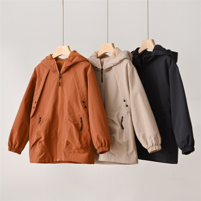 175防风e防泼水 儿童摇粒绒外套 男女童连帽冲锋衣大童秋冬款童装