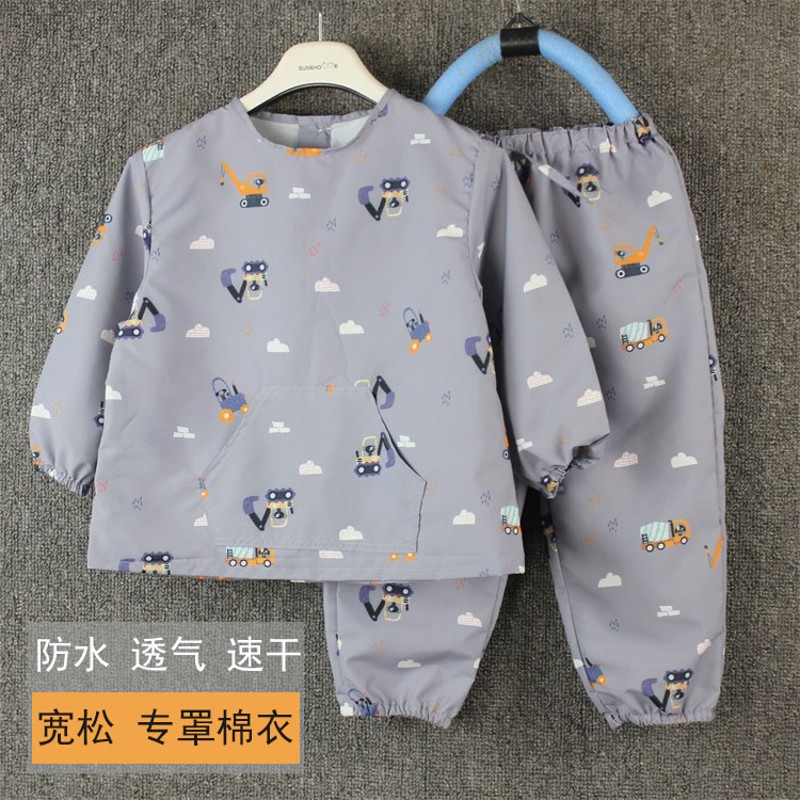 儿童冬季防c水罩衣罩裤套装宝宝画画衣婴幼儿透气爬行服倒褂反穿