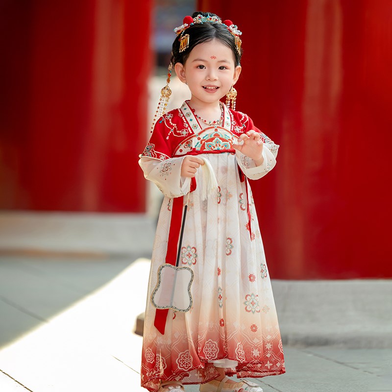 汉服女童2024春秋款r儿童古风国风连衣裙小女孩敦煌飞天古装表演